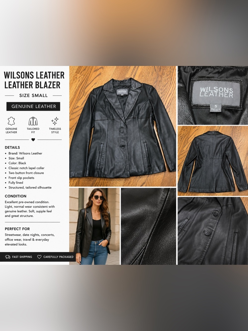 Wilsons Leather Black Leather Blazer – Women’s Small